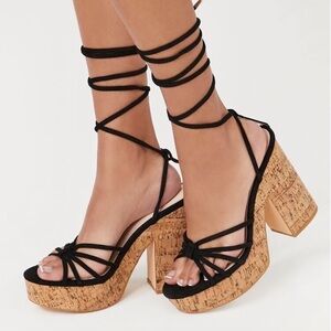Cork Heel Lace Up Sandal